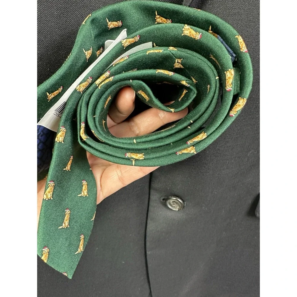 Vineyard vines necktie Boys Santa Paws dog Tie color Charleston Green sz 49‎